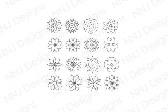 16 Flower Outline Decorative SVG Set