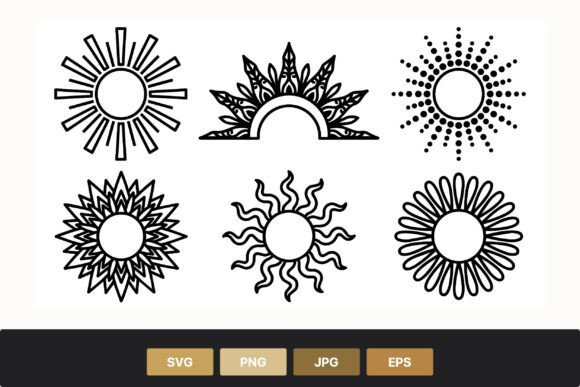 Decorative Black and White Sun Icons Set
