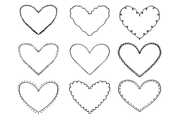 Decorative Heart Set Doodle Line Art SVG