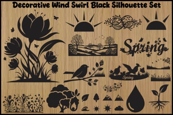 Decorative Wind Swirl Nature Elements Graphics and Illustrations