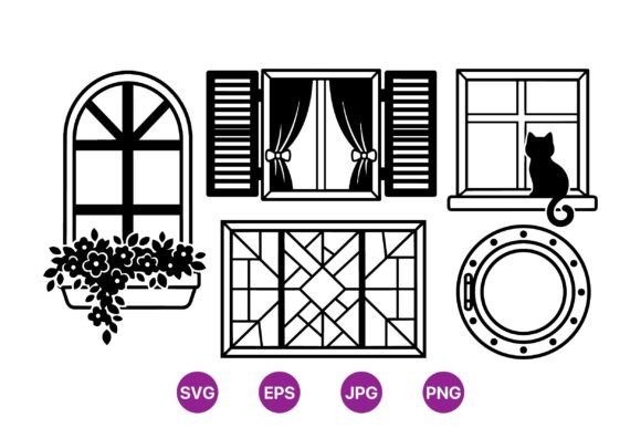 Decorative Window Silhouette Clipart: Graphics for Local Business Branding