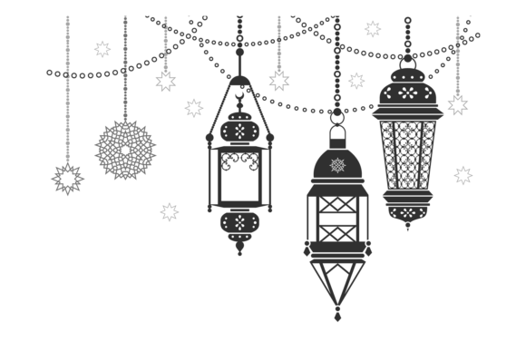 Hanging Eastern Lantern. Decorative Fest Graphics
